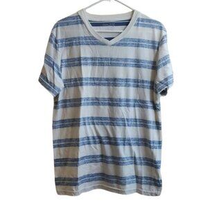 Men's Blue Crown V-Neck Striped Pullover Shirt White & Blue Size XL EUC #7696